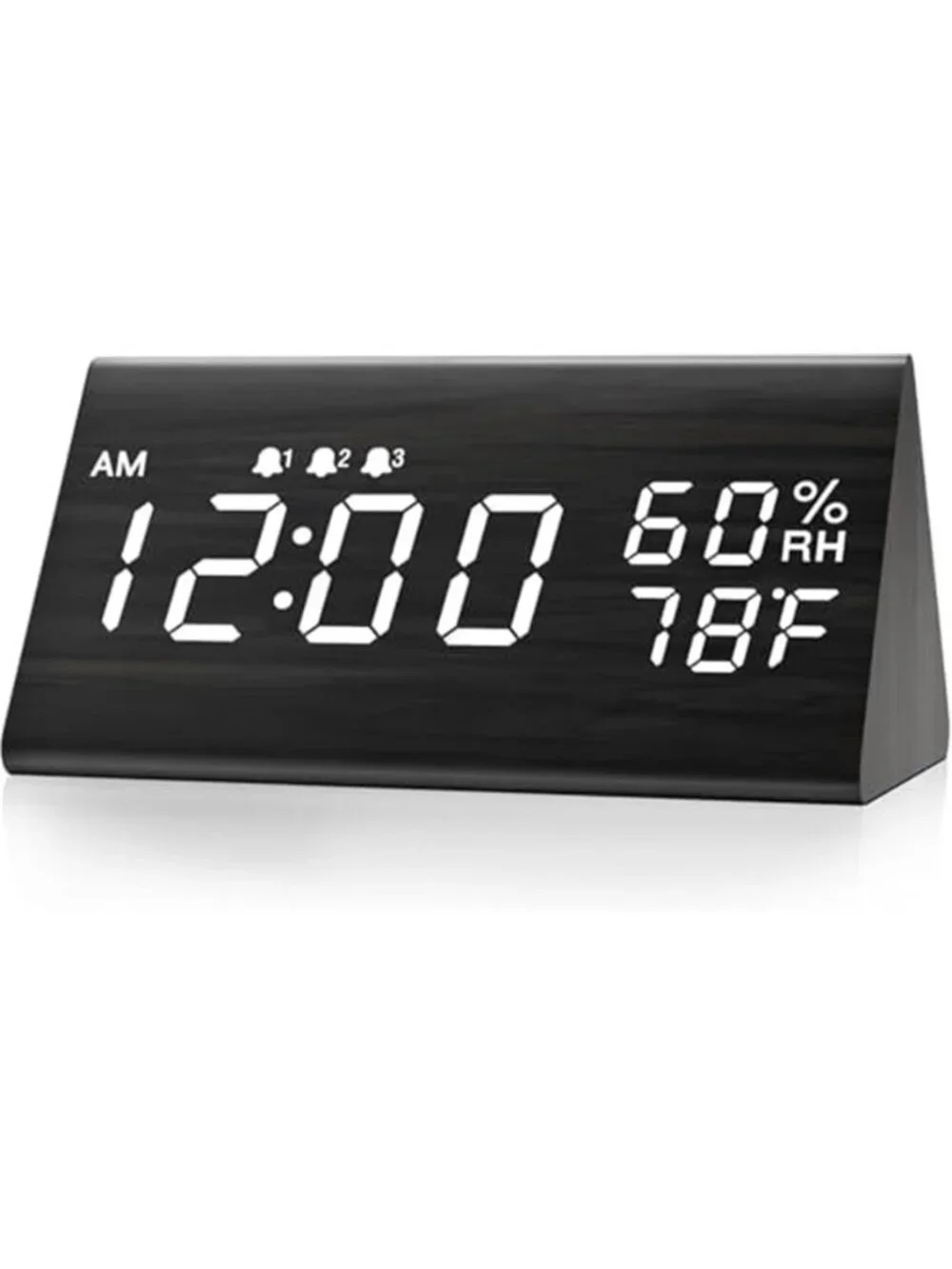 Wood Digital Alarm Clock Multiple Alarms LED Display Temperature Humidity Modern